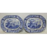 Two early 19th century Bathwell & Goodfellow blue and white transfer "Rural Scenery" pattern ashets,