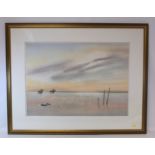 JOHN ALLISON.Horses galloping along the Solway Sands.Watercolour.50cm x 70cm. Signed.