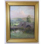 H. L. ROBINSON (BRITISH, EXH. 1905-30).A Berwickshire river with bridge.Oil on panel. Framed under