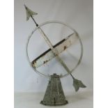 20th century armillary sphere, the flared base with moulded panels of the signs of the zodiac,