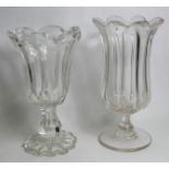 19th century glass celery vase, the lobed, flared, facet cut bowl on faceted baluster stem and lobed