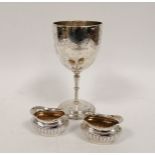 Silver goblet, 1870 and two fluted salts, 9oz. (3).