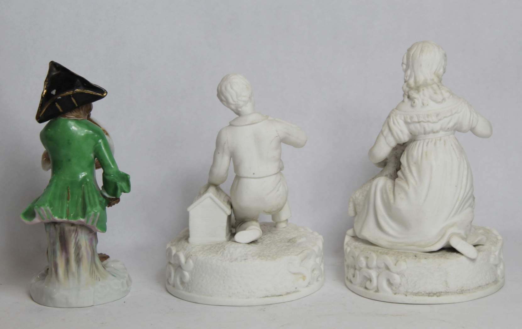 Two small Victorian or Edwardian Parian figures of a boy with pet rabbit and a girl with pet lamb, - Image 2 of 3