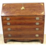 19th century inlaid mahogany bureau, the fallfront enclosing fitted interior, marquetry spandrels,