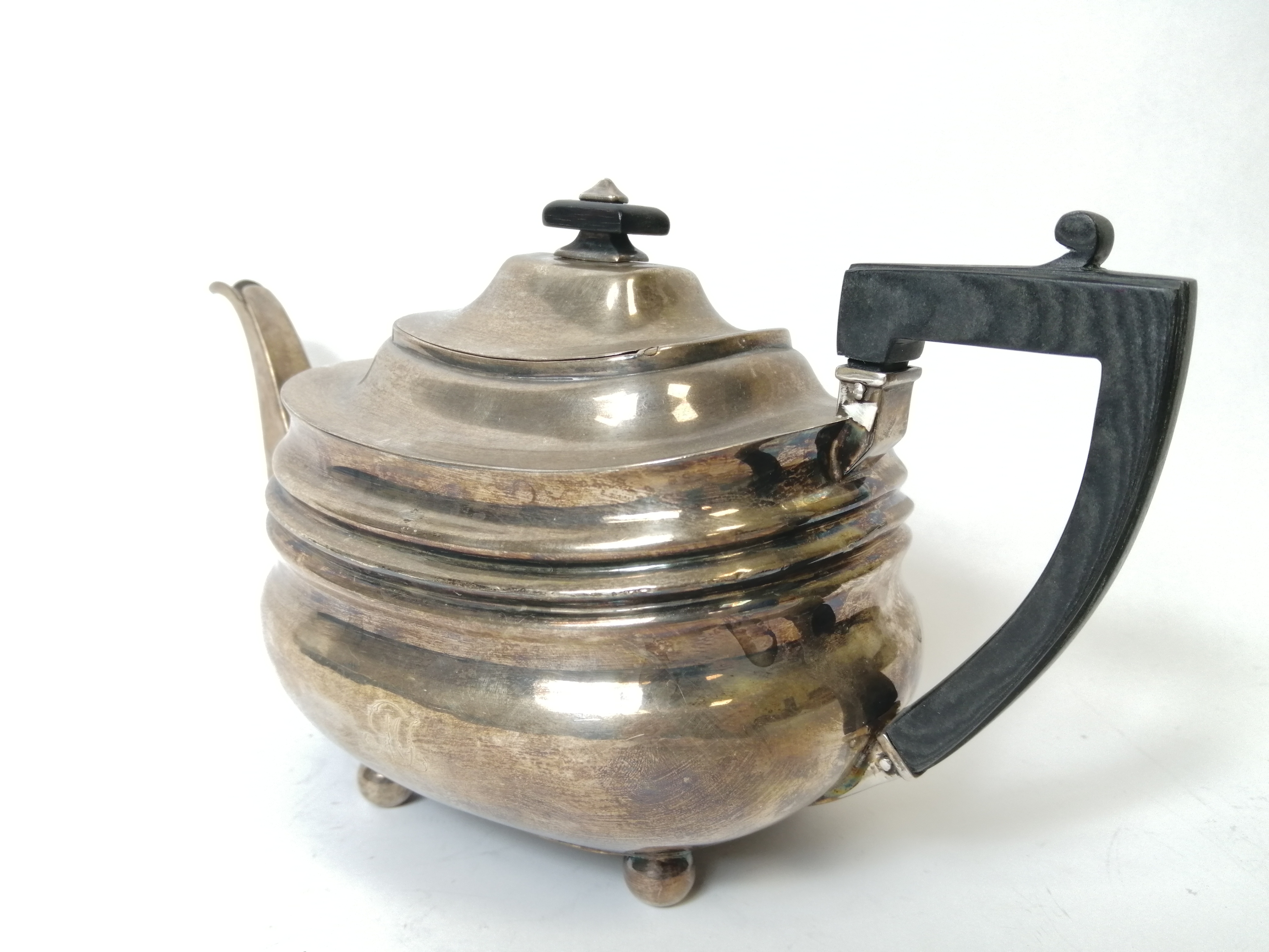 Silver tea pot of moulded boat shape by Alice & George Burrows (overstruck) 1809. 15oz. - Image 2 of 5