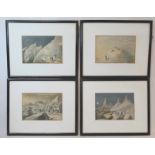 Set of four 19th century Baxter prints depicting the ascent of  Mont Blanc, after originals by J.