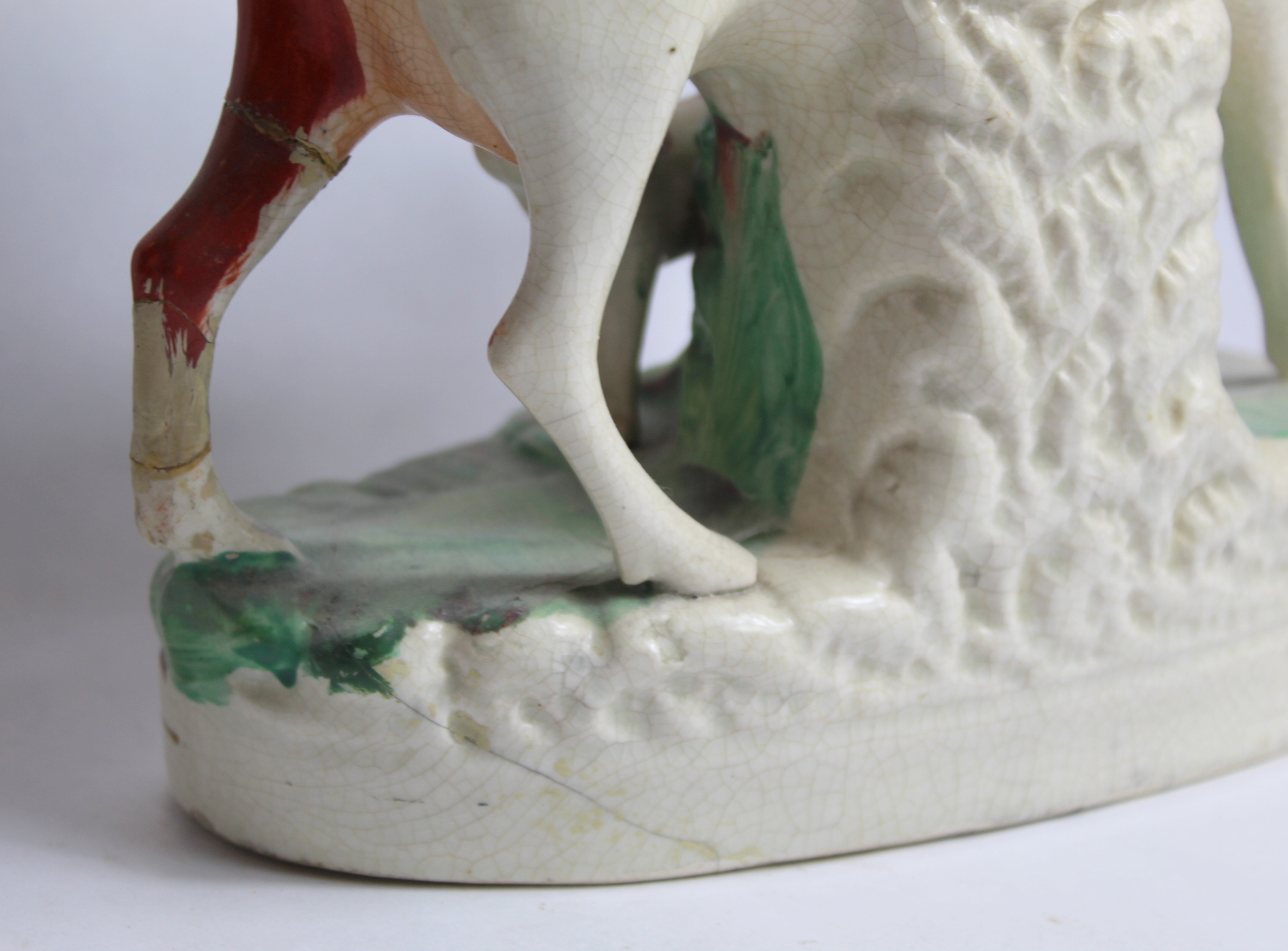 Two Staffordshire pottery spill vases in the form of a cow and calf on naturalistic plinth base with - Image 4 of 12