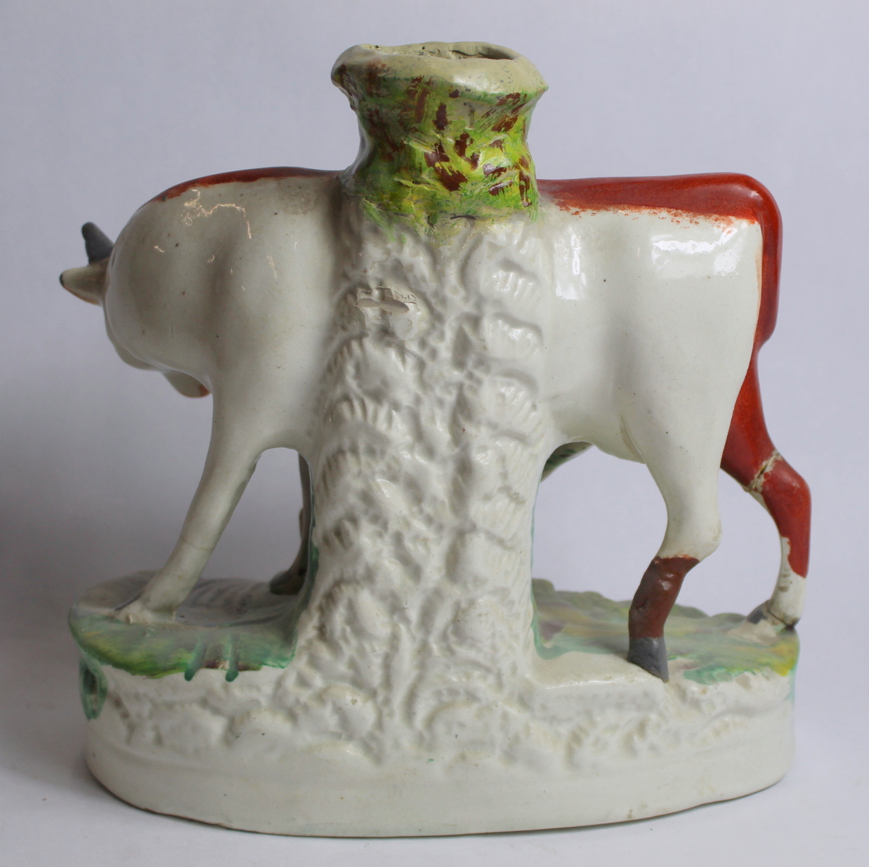Two Staffordshire pottery spill vases in the form of a cow and calf on naturalistic plinth base with - Image 10 of 12