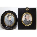 Early 19th century miniature portrait of a gentleman, watercolour on ivory, 7cm x 5.5cm (oval) in