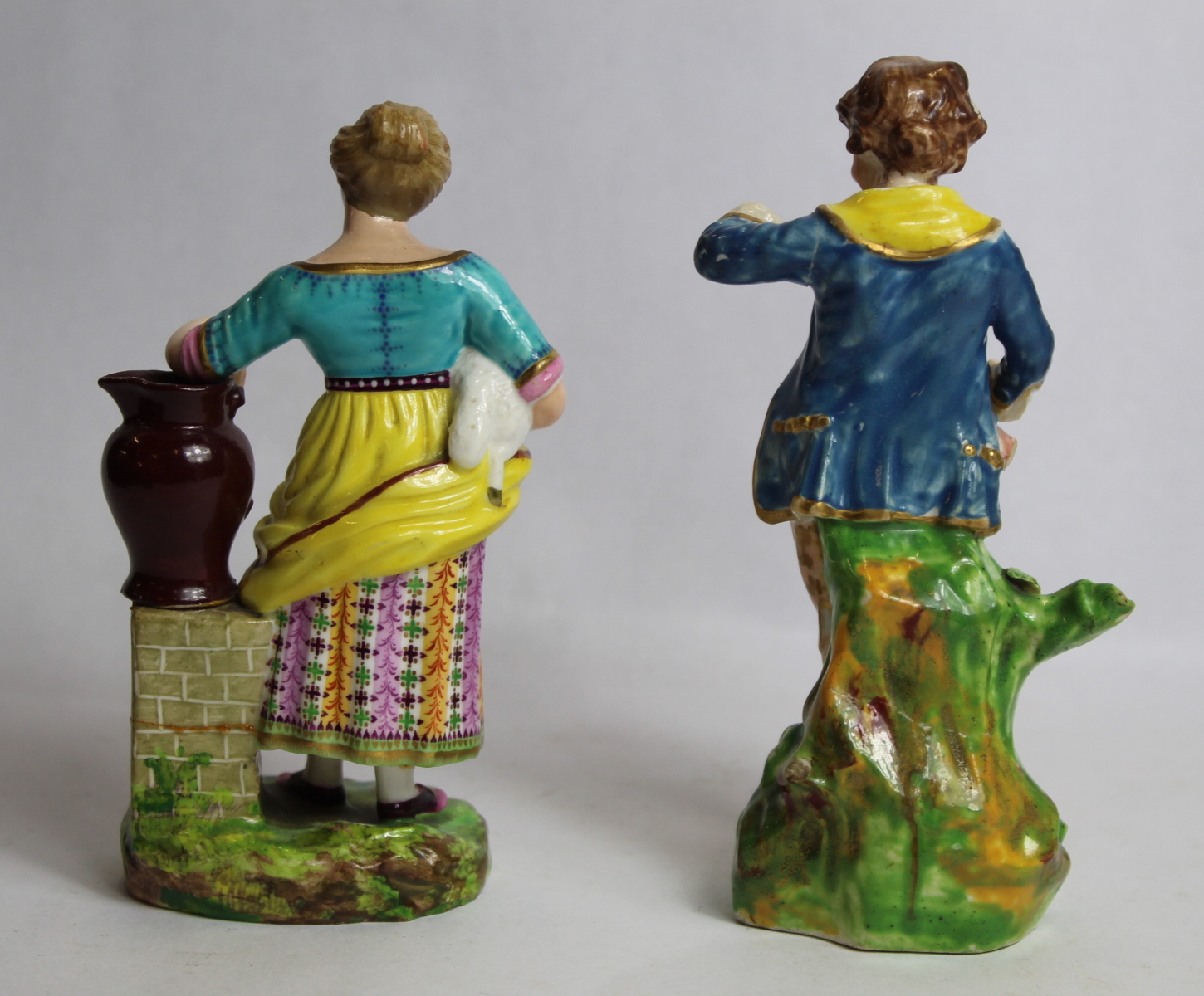 Two 19th century porcelain figures of a girl with lamb standing by a spring, 12.5cm high and a boy - Image 3 of 7