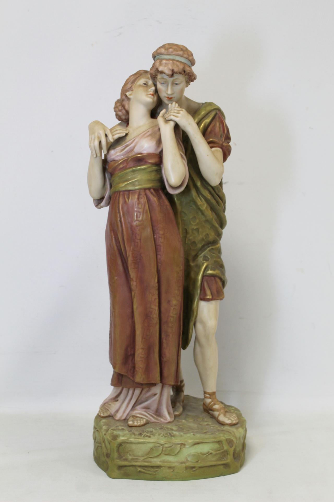 Royal Dux porcelain figure group of two lovers, both in classical dress, by Alois Hampel, - Image 2 of 9