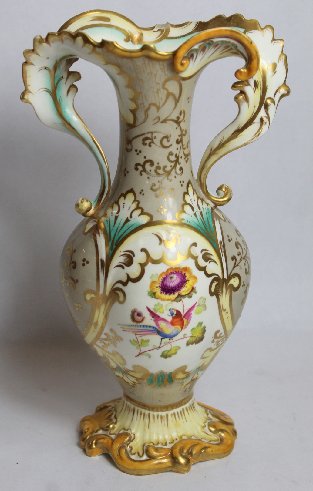Early 19th century Derby porcelain vase with floral encrustation and moulded gilt foliate scrolling, - Image 6 of 11
