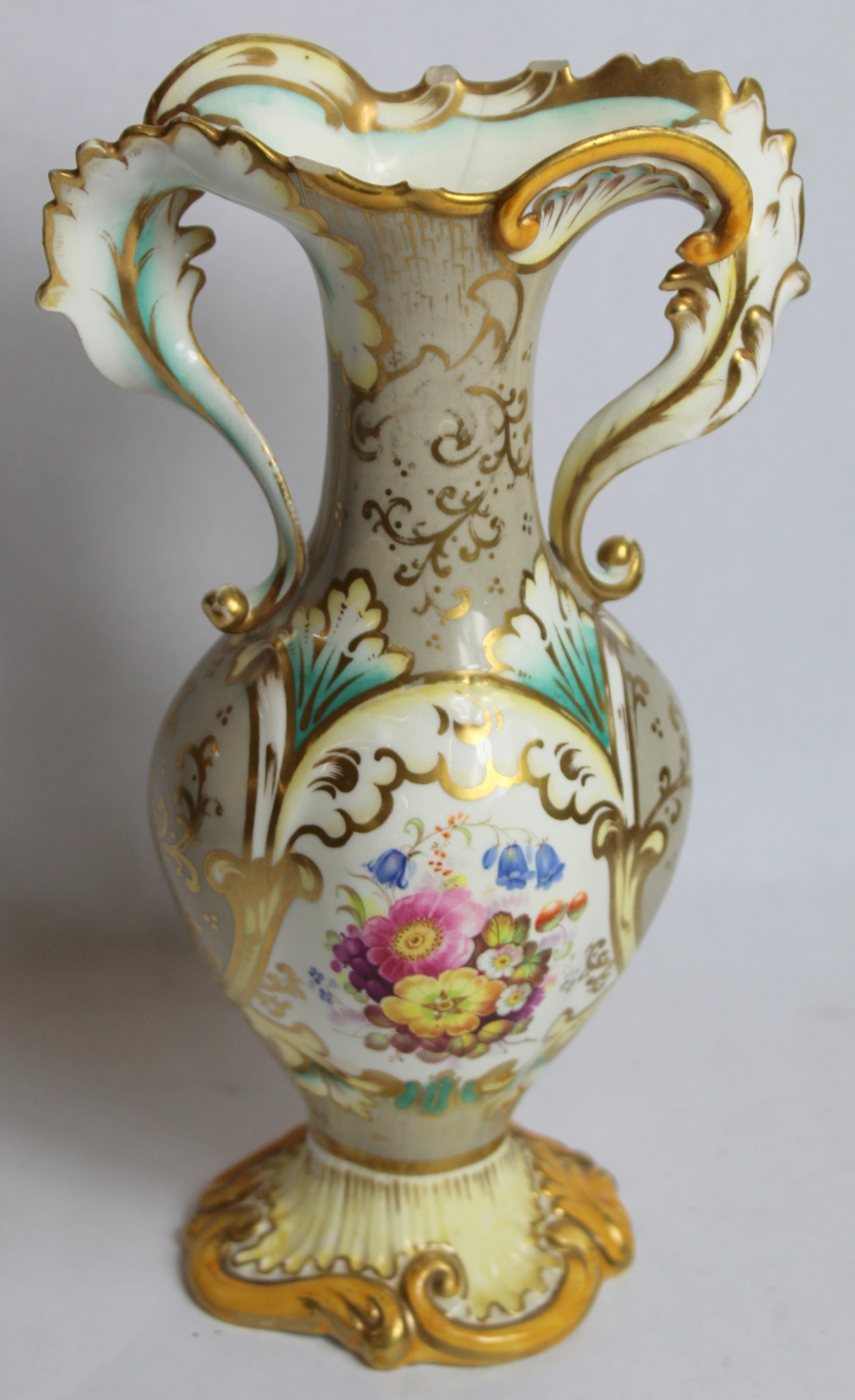 Early 19th century Derby porcelain vase with floral encrustation and moulded gilt foliate scrolling, - Image 7 of 11