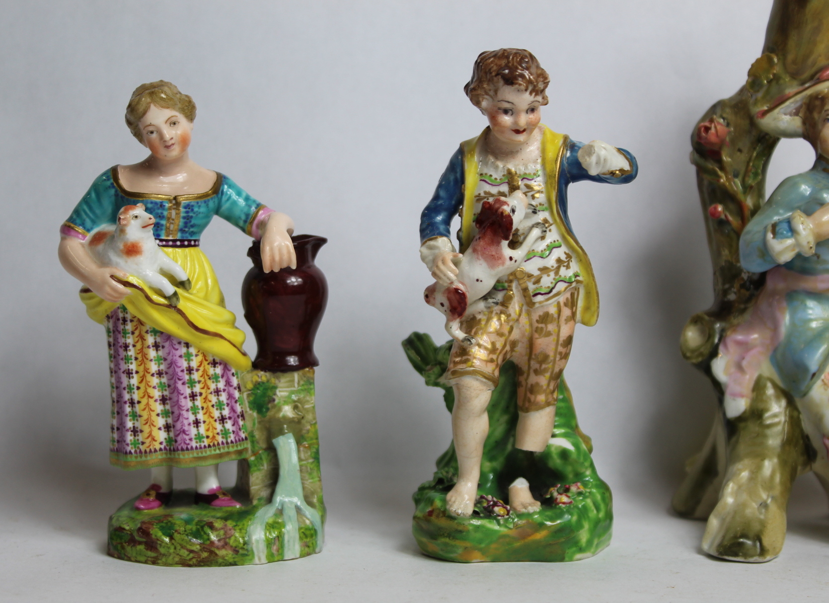 Two 19th century porcelain figures of a girl with lamb standing by a spring, 12.5cm high and a boy - Image 2 of 7