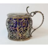 Silver mustard pot of large size, ogee baluster shape with pierce anthemia by Francis Richards,