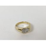 Diamond pave ring of concave heart shape, 9ct gold. Size 'M'.
