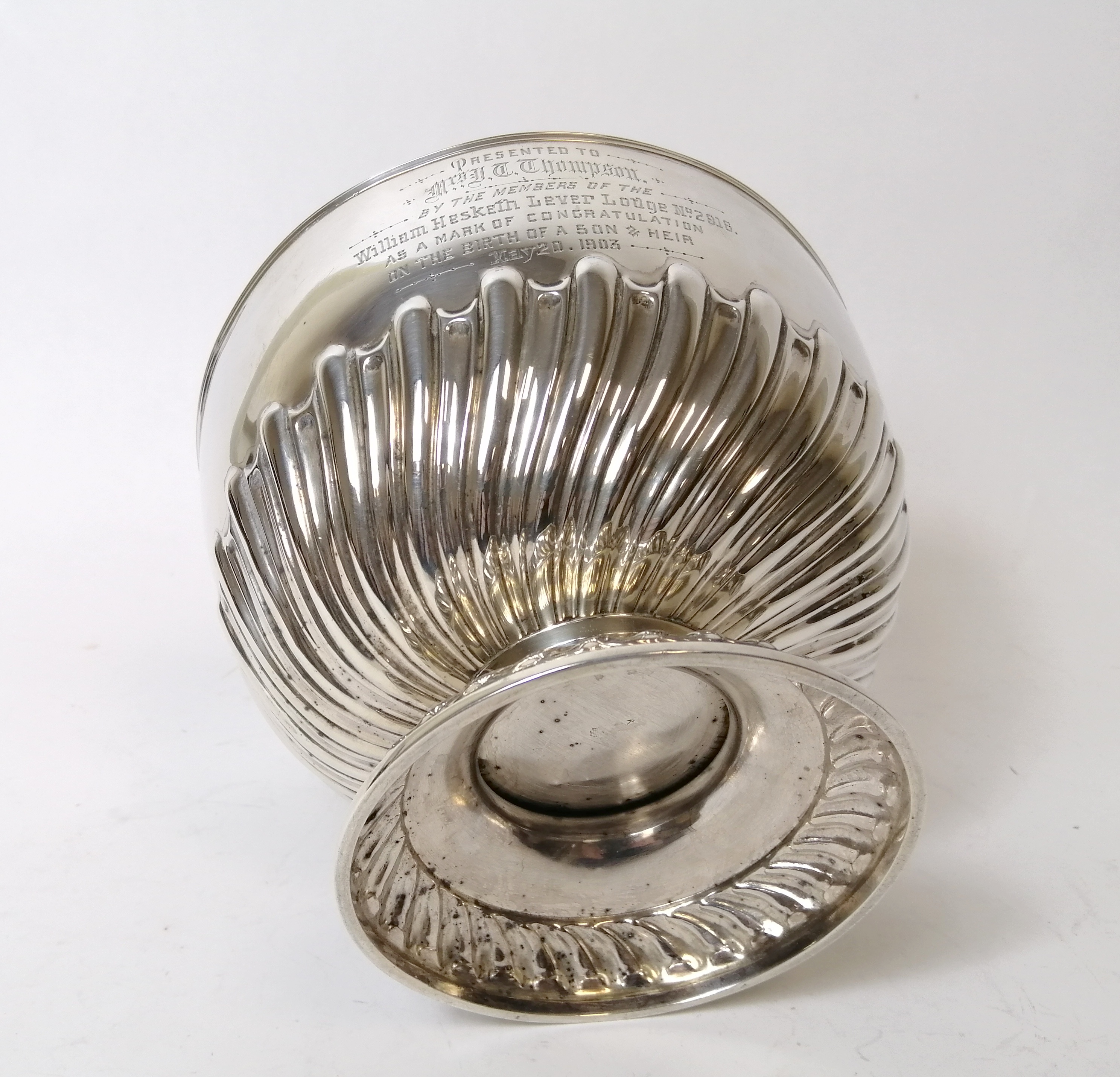 Silver hemispherical rose bowl, spirally part fluted, by Huttons, 1902, 18.5cm. 14oz. - Image 6 of 6