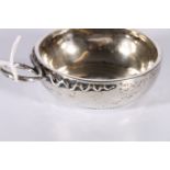 French silver tastevin of typical style, with serpent handle and beaded case, inscribed E.