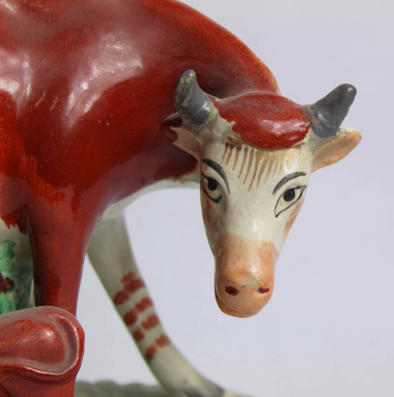 Two Staffordshire pottery spill vases in the form of a cow and calf on naturalistic plinth base with - Image 7 of 12
