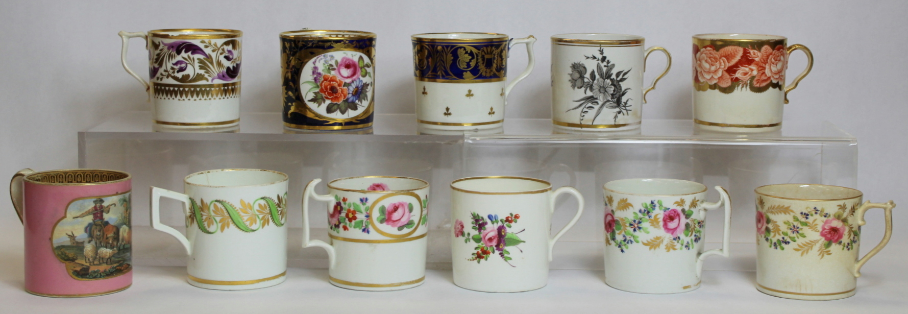 Ten early 19th century English porcelain coffee cans, mainly Derby with some Spode; also 19th