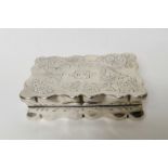 Silver snuff box, rectangular with waved edges, engraved all over by Deakin & Francis, Birmingham