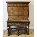 Late 17th/early 18th century chest on stand in the William and Mary style, the upper section