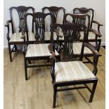 Set of six 19th century Hepplewhite style mahogany carver chairs, pierced spalts, outswept arms