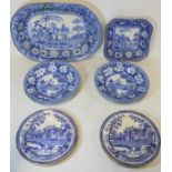 Small quantity of early 19th century John Rogers & Son blue and white transfer decorated pottery,