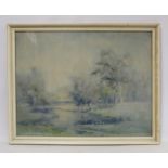 MERNY (LATE 19TH/EARLY 20TH CENTURY FRENCH SCHOOL).Lake with woodland.Watercolour over pencil.47.5cm