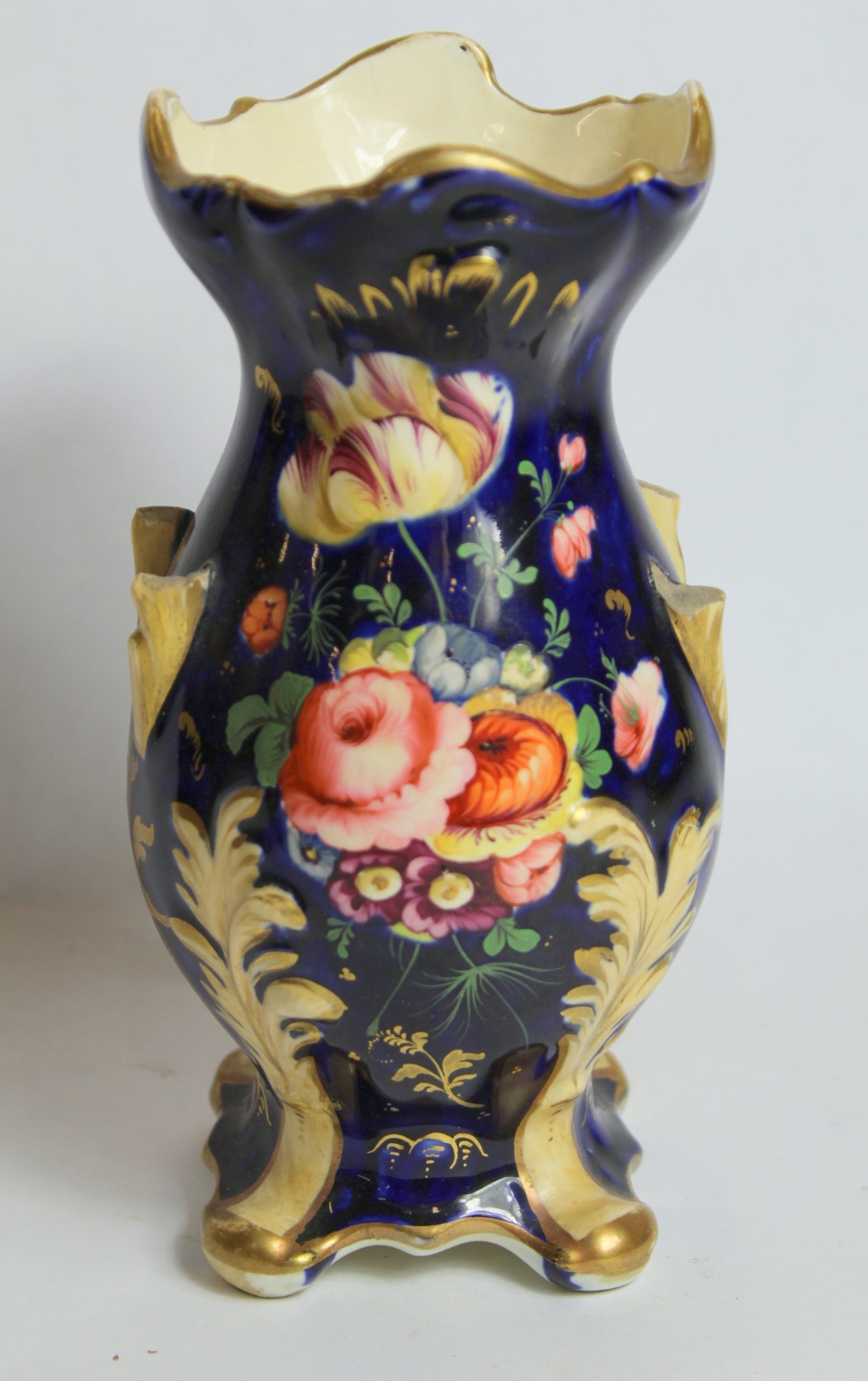 Early 19th century Derby porcelain vase with floral encrustation and moulded gilt foliate scrolling, - Image 9 of 11