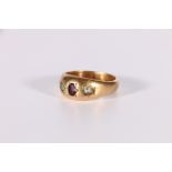 Gent's large 9ct gold ring with garnet and two damaged aquamarines. Size beyond 'Z'. 12g.
