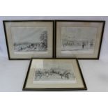 Three hand coloured lithographs: "Football at the Wall", "My Tutor's Sweep Stakes" and "A Scene on