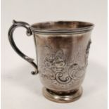 Victorian silver christening mug with embossed flowers and scrolls, by George Adams, 1862, 4½oz.