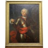 FOLLOWER OF ANTOINE PESNE.Portrait of General Keith wearing armour 3/4 length.Oil on canvas.117cm