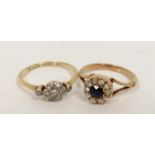 Sapphire and rose diamond ring and another, diamonds. Sizes 'L' and 'N'. (2).