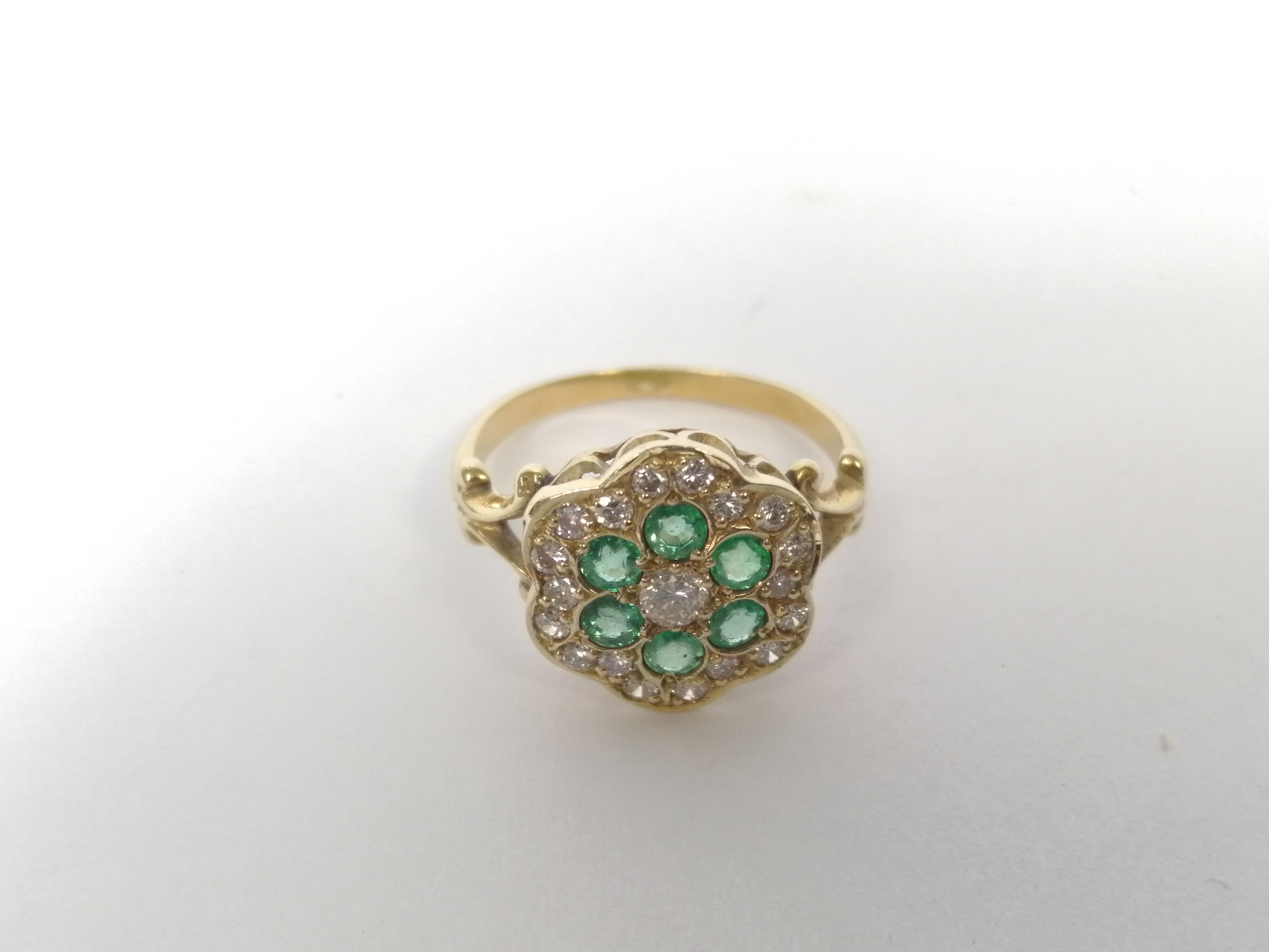 Emerald and diamond cluster ring, probably 18ct gold. Size 'M½'. - Image 6 of 9