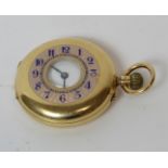 Lever watch, unsigned, three quarter plate with compensated balance in 18ct gold half hunter case,