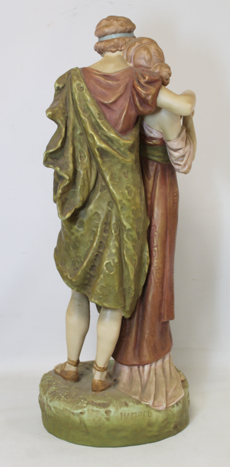 Royal Dux porcelain figure group of two lovers, both in classical dress, by Alois Hampel, - Image 3 of 9