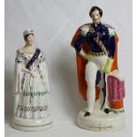 19th century Staffordshire figure of Queen Victoria and another of Prince Albert, both decorated