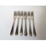 Set of six silver table forks by Mappin & Webb, 1925. 15½oz.