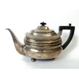 Silver tea pot of moulded boat shape by Alice & George Burrows (overstruck) 1809. 15oz.