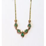 Emerald and diamond necklace in 9ct gold.