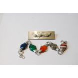 Silver agate pebble bracelet and a silver plaque brooch, 1965.   (2)