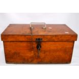 Cordite/munitions box of plywood, rectangular form, enclosing copper cans, 56cm wide, 27cm high