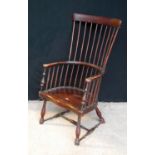 Darvel chair with tablet top rail over comb back, hoop arms, baluster supports, splayed baluster