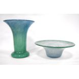 Vasart Scottish glass vase with flared rim, tapering trunk, on out-stepped base, blue merging to
