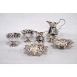 Silver cream jug, c. 1890, another, smaller, Birmingham 1910, a pair of sweetmeat dishes, 1900,