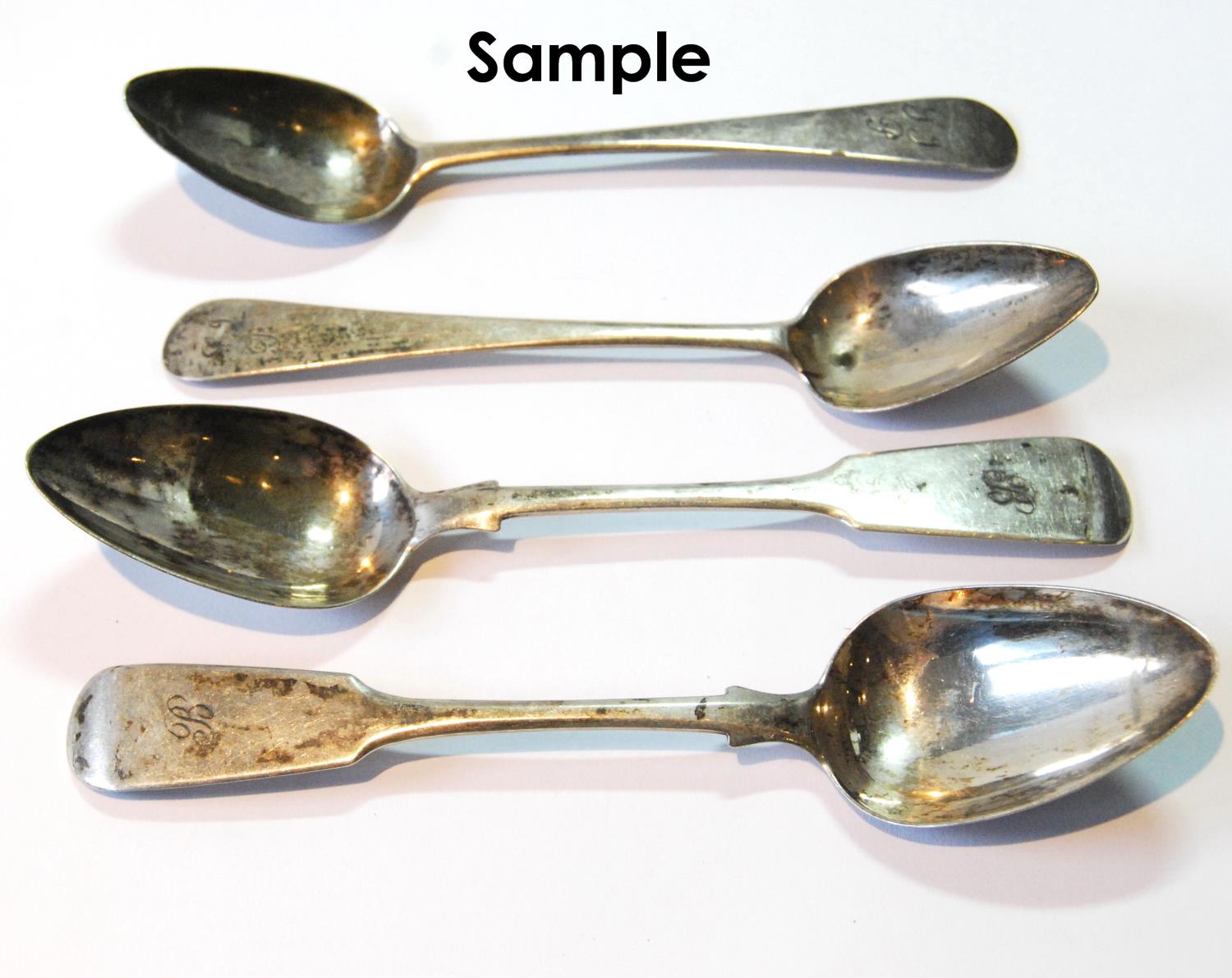 Set of eight silver fiddle pattern teaspoons, Edinburgh 1835, and four others, 6oz.