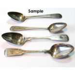 Set of eight silver fiddle pattern teaspoons, Edinburgh 1835, and four others, 6oz.