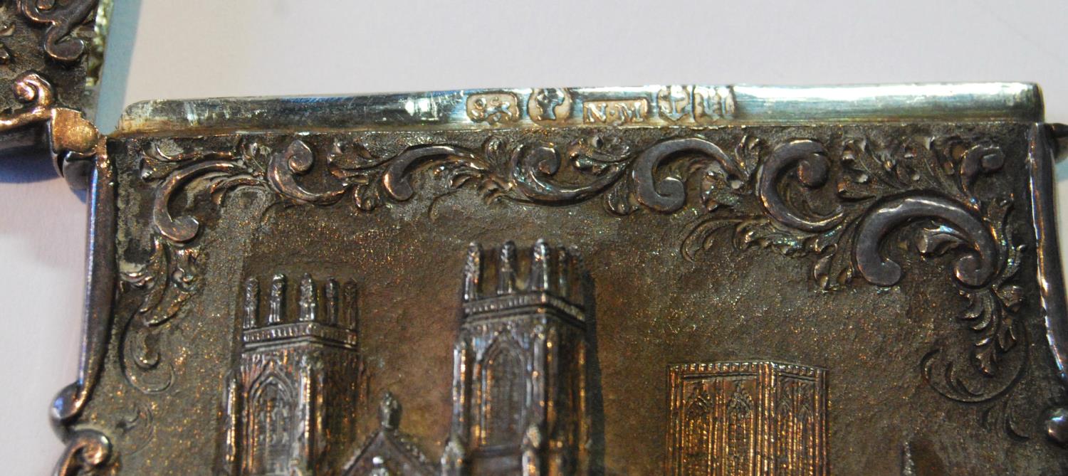 Silver 'castle top' card case with a view of York Minster in high relief amongst scrolls by - Image 4 of 4